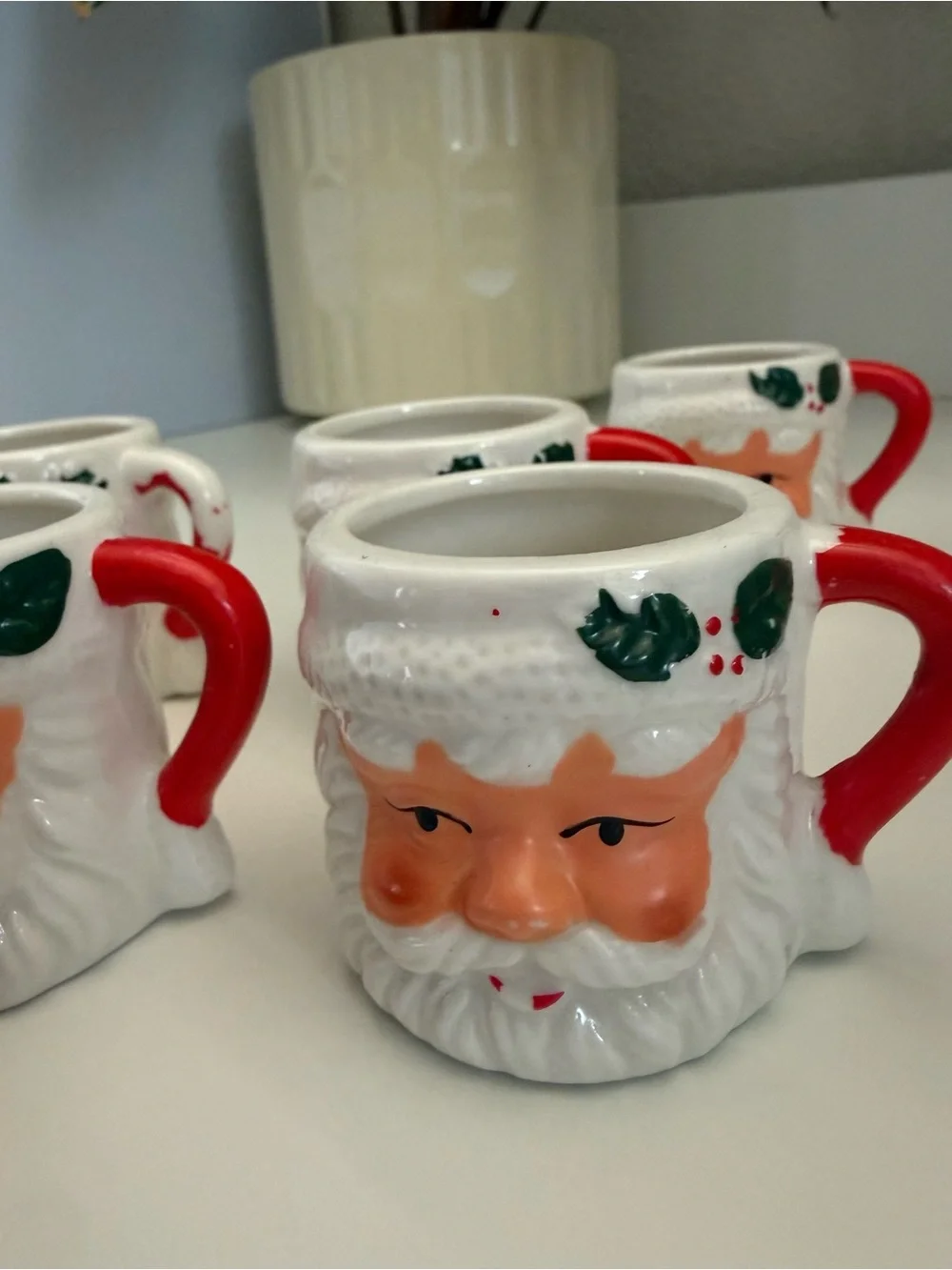 Festive Santa Face Mini Ceramic Espresso Mugs - Set of 6
